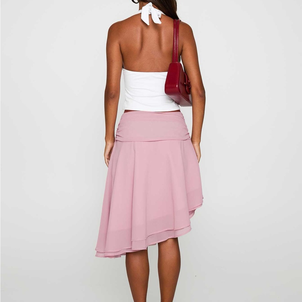 nwt Evanescence Asymmetrical Midi Skirt Pastel 4 ruched pink stretch 27” waist